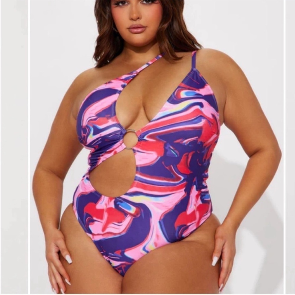 Fashion Nova Pink and Purple Swirl Swimsuit